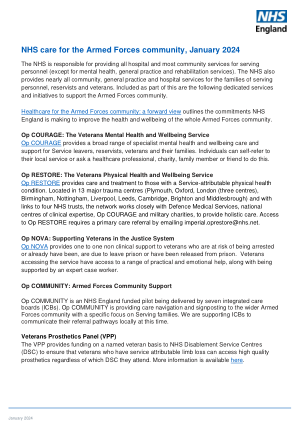 2024 年 1 月，NHS 为武装部队社区提供护理